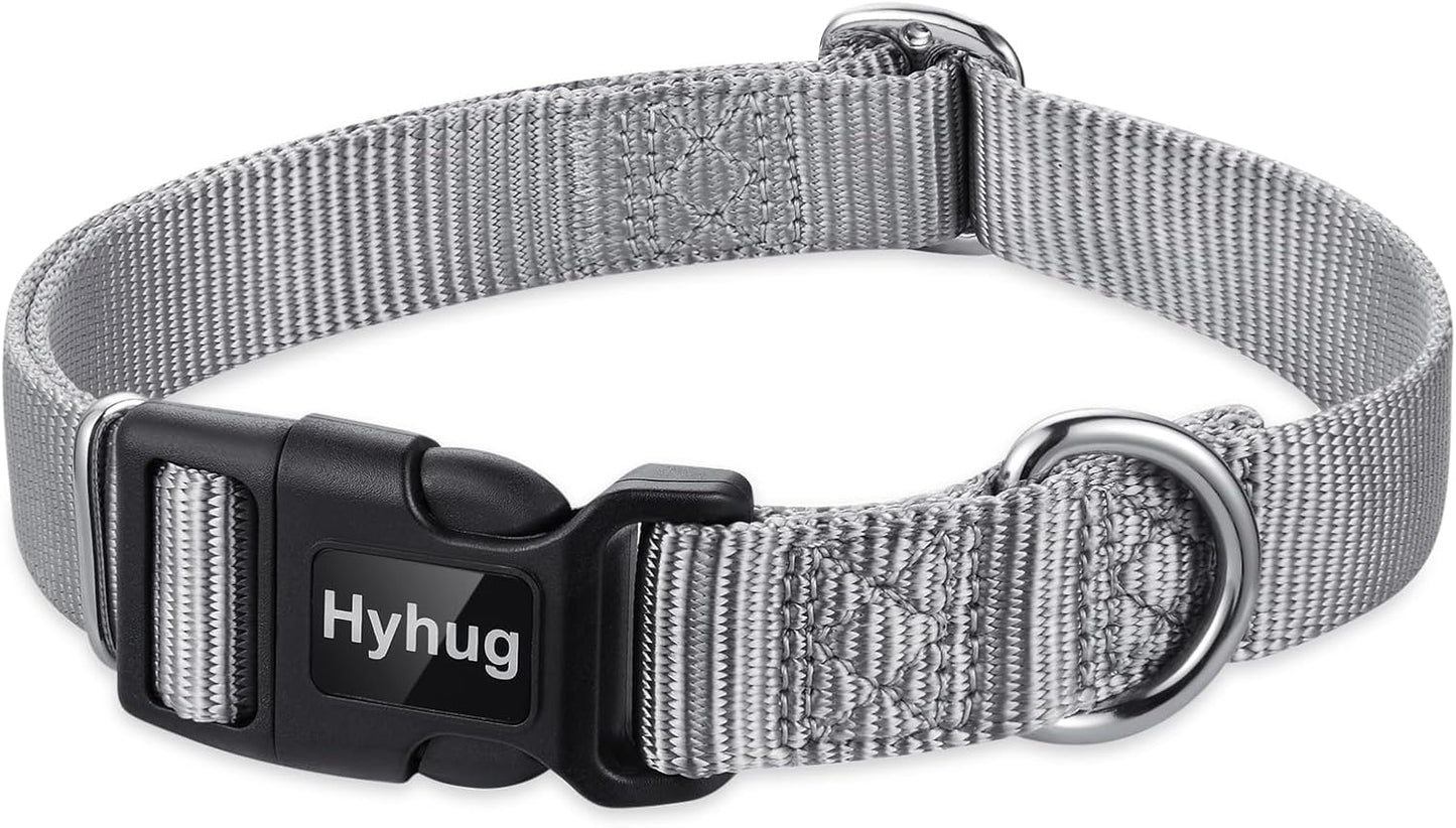 Hyhug Pets Solid Color Classic Regular Heavy Duty Basic Collar for Small Dogs, Unique Design Adjustment Triglide Slide (Buckle) Can Attached Name Tag Accessories. (Small, Sleet Gray)