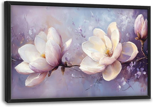 Large Floral Landscape Wall Art for Living Room, Purple Flower Canvas Oversized Wall Decor, Aesthetics Framed Pictures Painting Print Artwork for Bedroom Office 36L" x 24W"