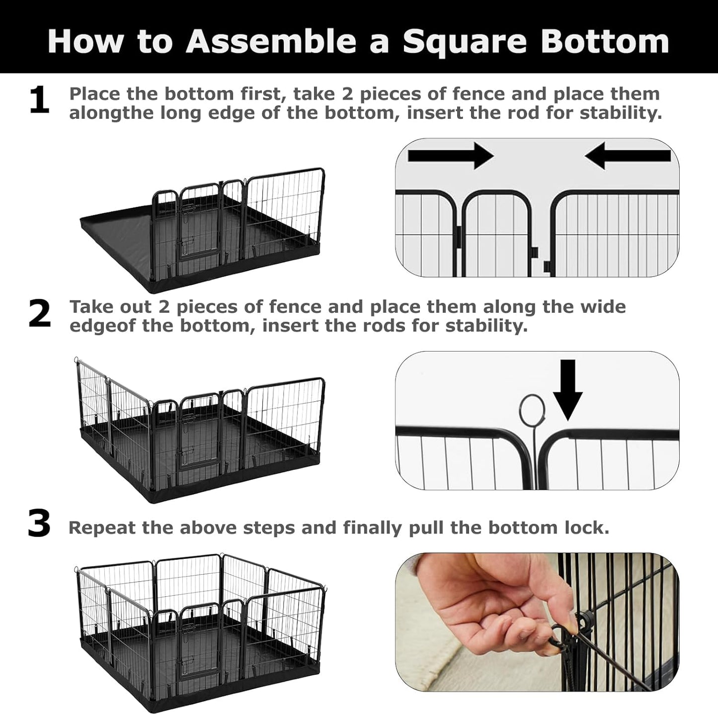 PJYuCien Rectangle Dog Playpen Bottom Pad - Fits 8 Panels 32" Width Metal Dog Pen -64"x64" Size 600D Oxford Cloth Waterproof Playpen Bottom Pad (Note: No Playpen)