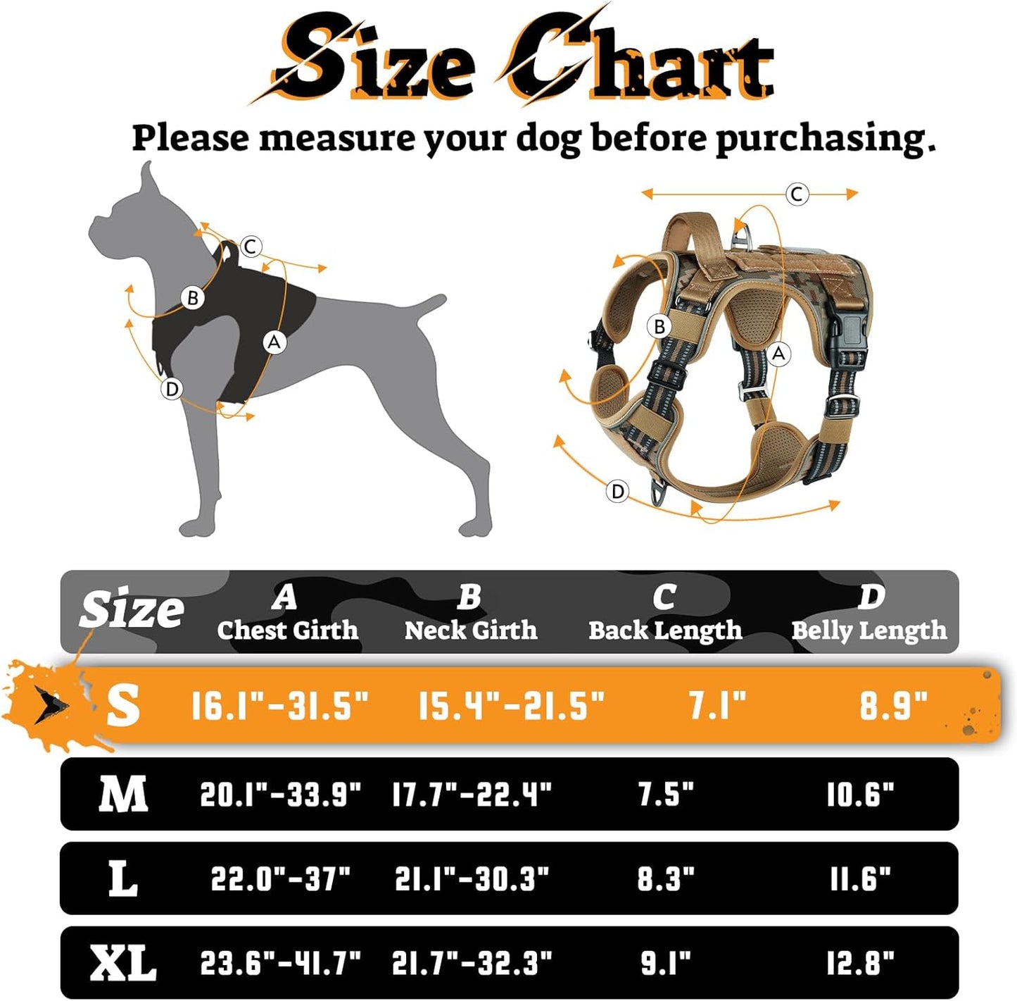 rabbitgoo Dog Harness Small Sized No Pull, Tactical Service Pet Vest with Molle and Control Handle, Adjustable and Reflective Military Harness for Easy Walking and Training, Desert camo, S