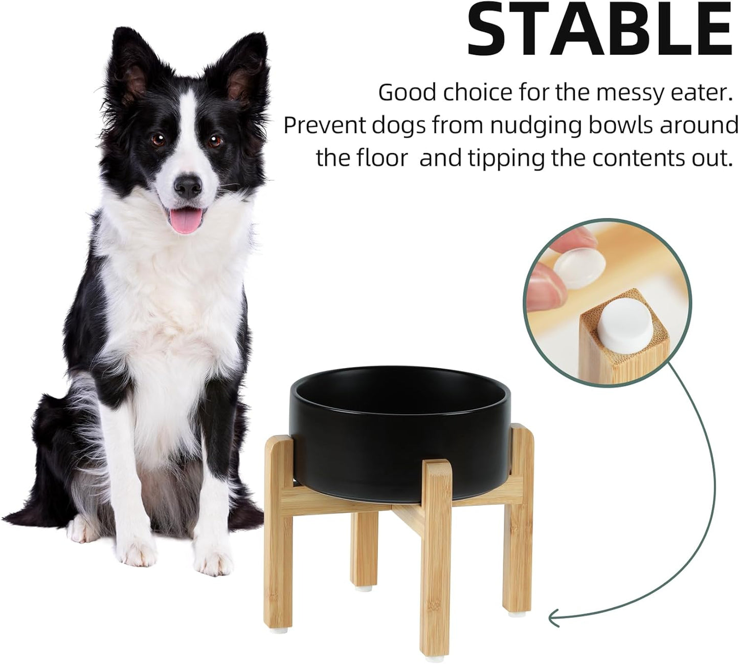 Ceramic Raised Dog Bowl Set, Elevated Dog Bowl with Stand, Food and Water Bowl for Medium Breed Dogs, Weighted Dog Dishes, Pet Bowl(7.3'',41OZ, Black)
