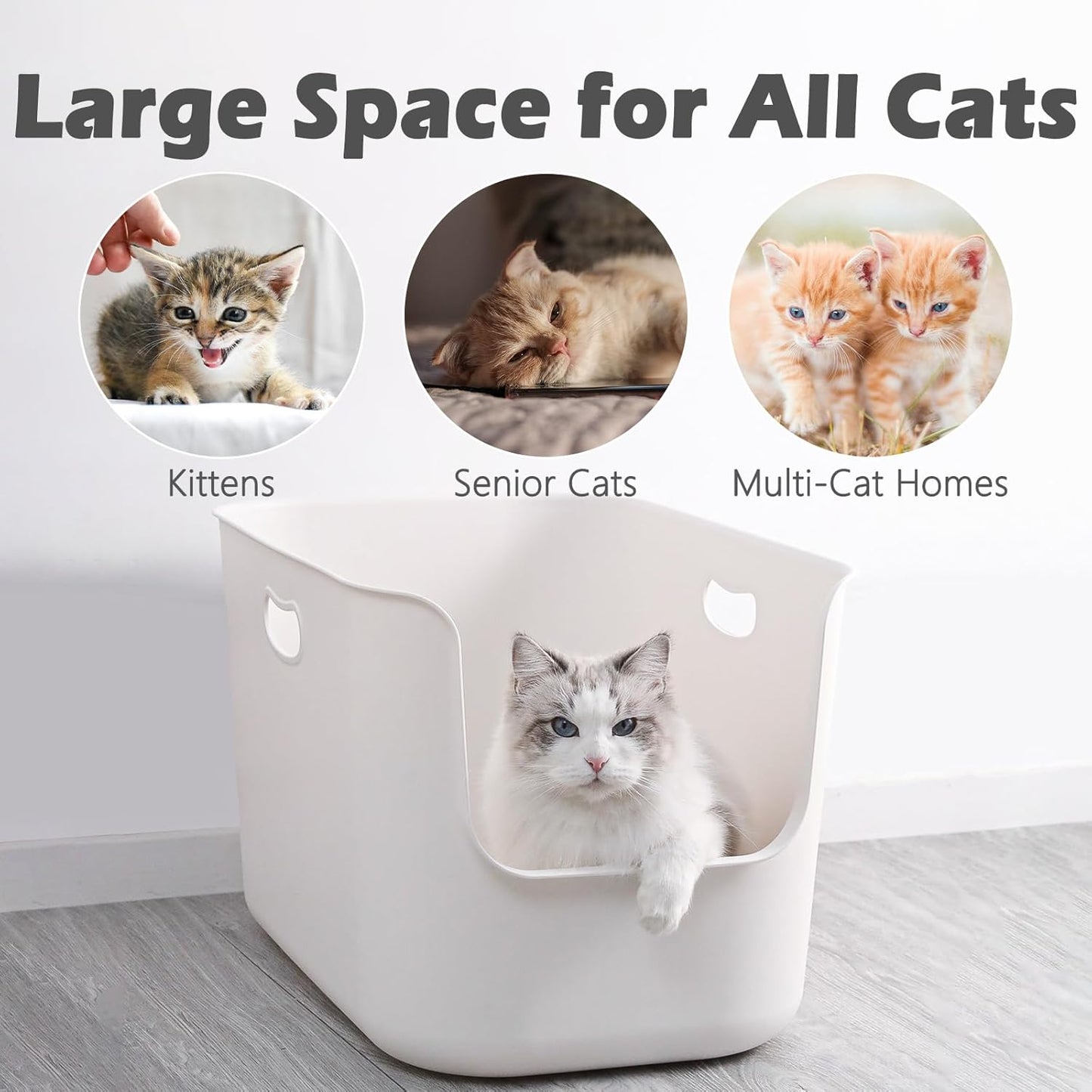 SpaceTime Extra Large Litter Box with High Sides,22.64"×14.76"×8.66" XL Multi Cat Litter Pan for Kitty,Cat Boxes for Indoor Cats,Jumbo Litter Boxes for Big Cats,Anti-Splashing,Easy to Clean