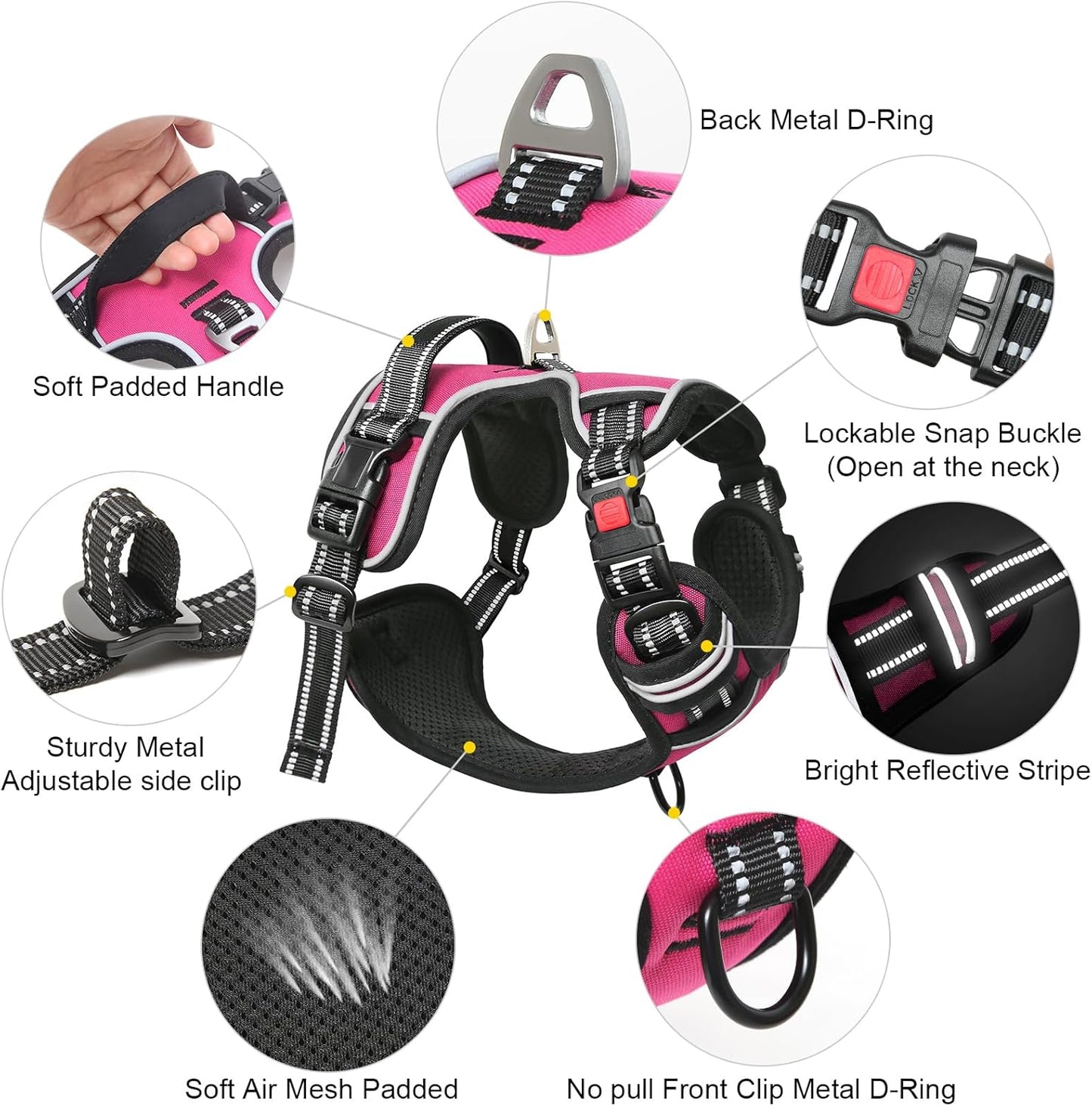 Timos No Pull Dog Harness, No Choke Front Lead Dog Reflective Harness, Adjustable Soft Padded Pet Vest with Easy Control Handle for Small Medium Large Dogs, M