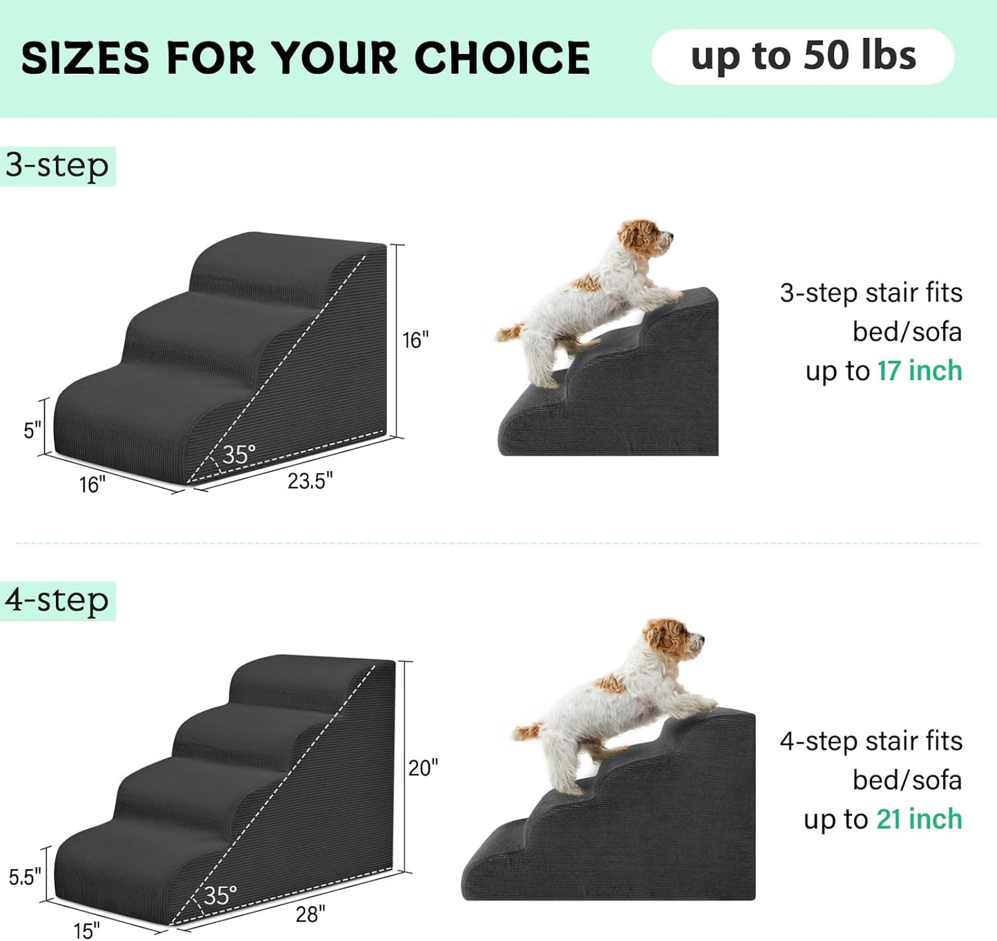 Dog Steps for Small Dogs, 4-Step Pet Ramp Stairs for High Beds and Sofa, Non-Slip Pet Stairs for Small Dogs and Cats, Removable and Easy to Clean Cover, Black