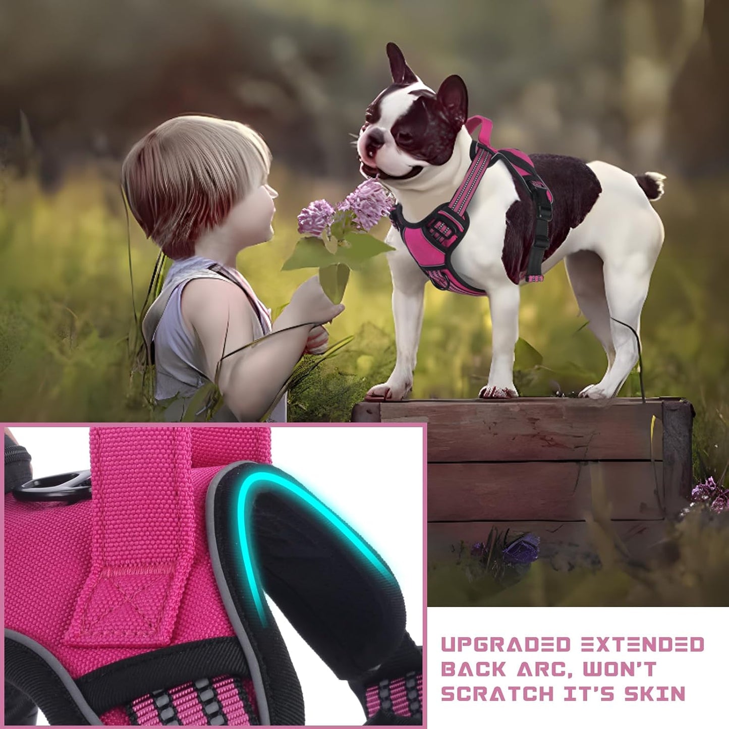 BUMBIN Dog Harness for Large Dogs, No Pull Adjustable No Choke Pet Vest with Dog Leash Fit Smart Reflective Pet Walking Harness for Training Easy Control Soft Handle Rose Red M