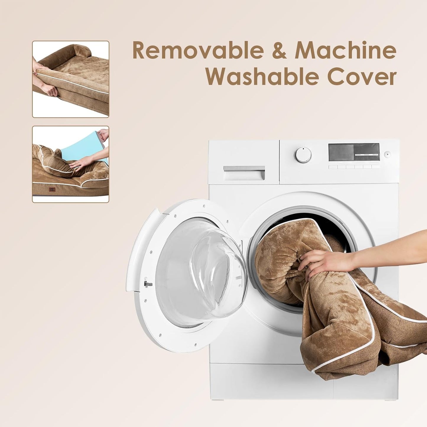 EHEYCIGA Orthopedic Dog Beds for Large Dogs, Waterproof Memory Foam Large Pet Bed with Sides, Non-Slip Bottom and Egg-Crate Foam Dog Couch Bed with Washable Removable Cover, Camel