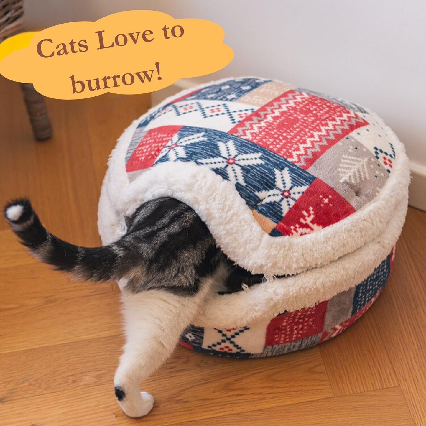 Cat Cave Bed – Plush, Warm & Calming Hideaway with Detachable Lid & Mat, Covered House for Indoor Kitten & Kitty (Yellow)