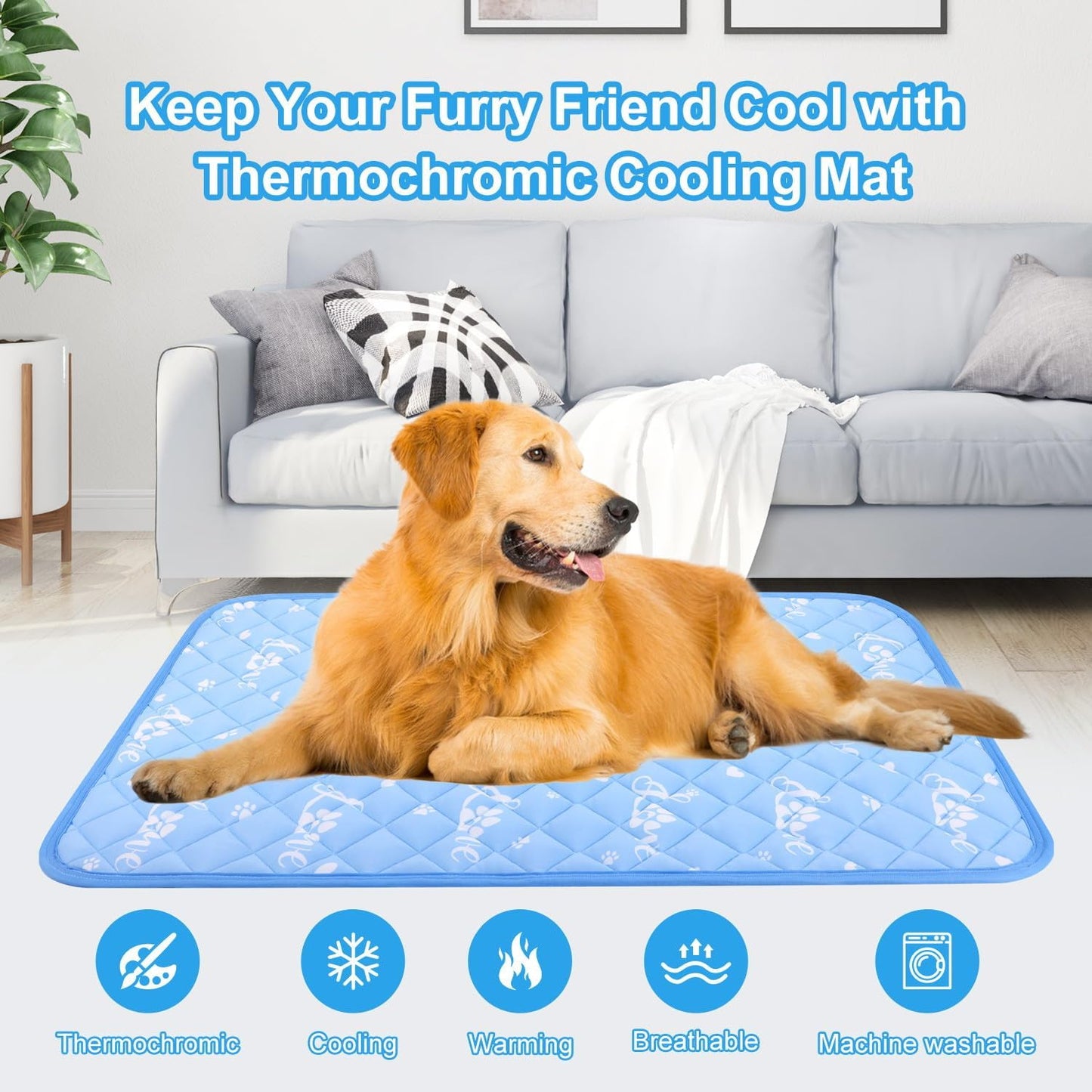 MH MYLUNE HOME Dog Cooling Mat 48x28 Inch - Double-Sided Cooling & Warm, Arc-Chill Cool Fiber, Endothermic Color Changing Pet Pad for Large Dogs, Foldable & Washable Summer Blanket