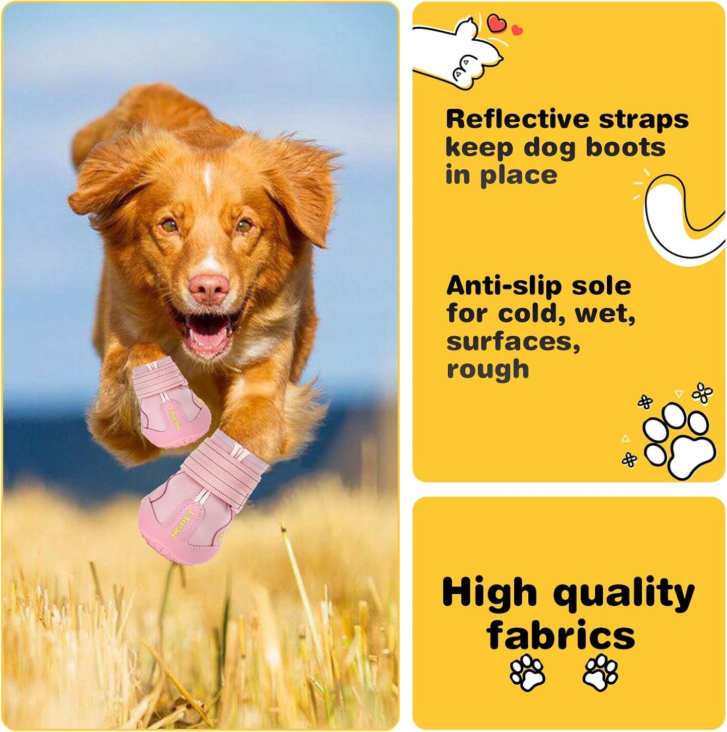 Hcpet Dog Shoes, Dog Boots for Large Dogs, Breathable Dog Booties Paw Protector for Summer Hot Pavement, Winter Snowy Day, Outdoor Walking, Indoor Hardfloors Anti Slip Sole Pink Size 6