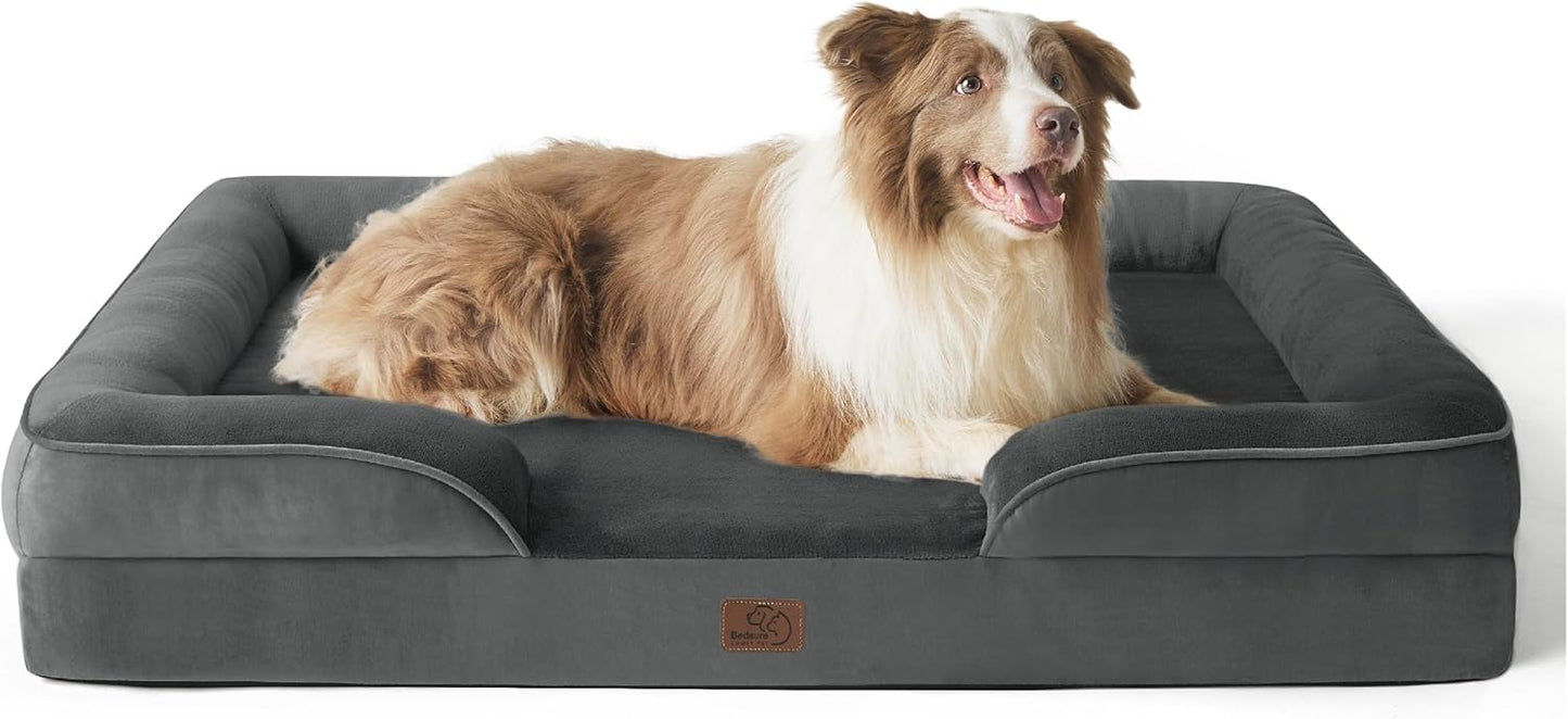 Bedsure Orthopedic Dog Bed for Large Dogs - Big Washable Dog Sofa Beds Large, Supportive Foam Pet Couch Bed with Removable Washable Cover, Waterproof Lining and Nonskid Bottom, Dark Grey