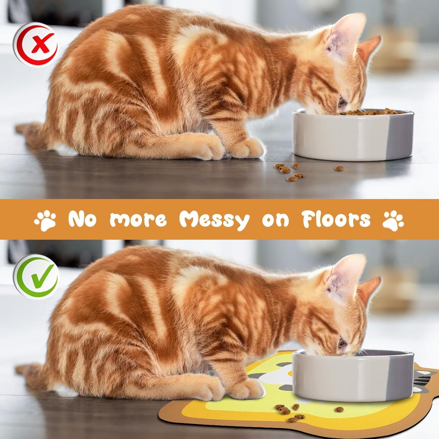 Cat Food and Water Bowl Mat - Absorbent Pet Feeding Placemat for Floor - Yellow 25.9 * 17.7 Inch