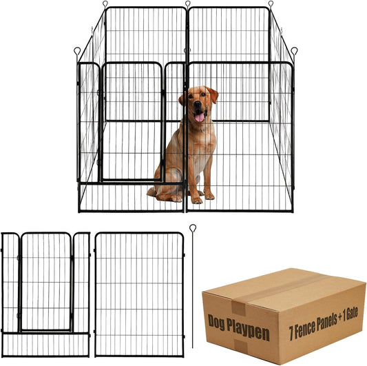 Dog Playpen,24 32 40 48 in(H) Pet Fence Outdoor for Rv Camping,Garden Fence Large Animal Barrie for Yard,11Ft(L)-56Ft(L) Black Metal Temporary Fencing