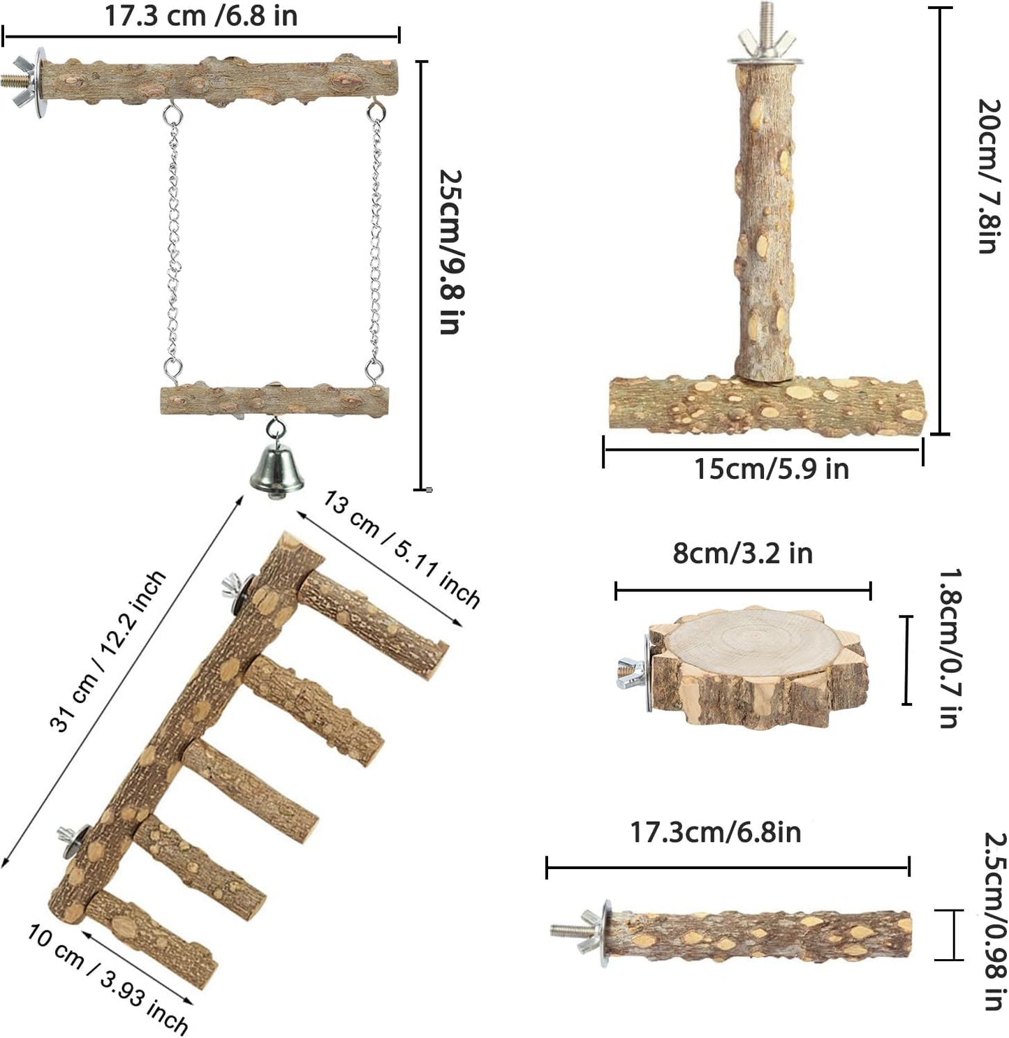 Bird Ladder Perch for Cage, Nature Wooden Bird Bridge Exercise Stands Parrot Climbing Chewing Toys for Small Animal (B)