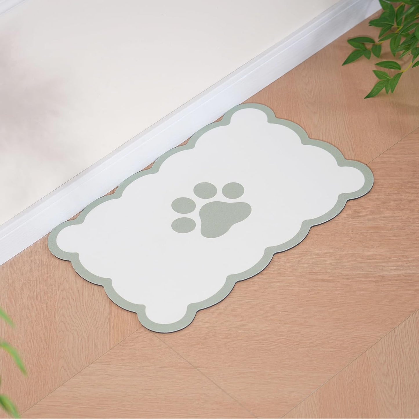 Ralxion Scalloped Dog Feeding Mat, Absorbent Mats for Dog Food and Water Bowl, Dispenser, Cute Elegant Aesthetic Preppy Sage Green Scallop Pet Placemat for Dogs, Cats, Puppy Accessories, 14" X 19”