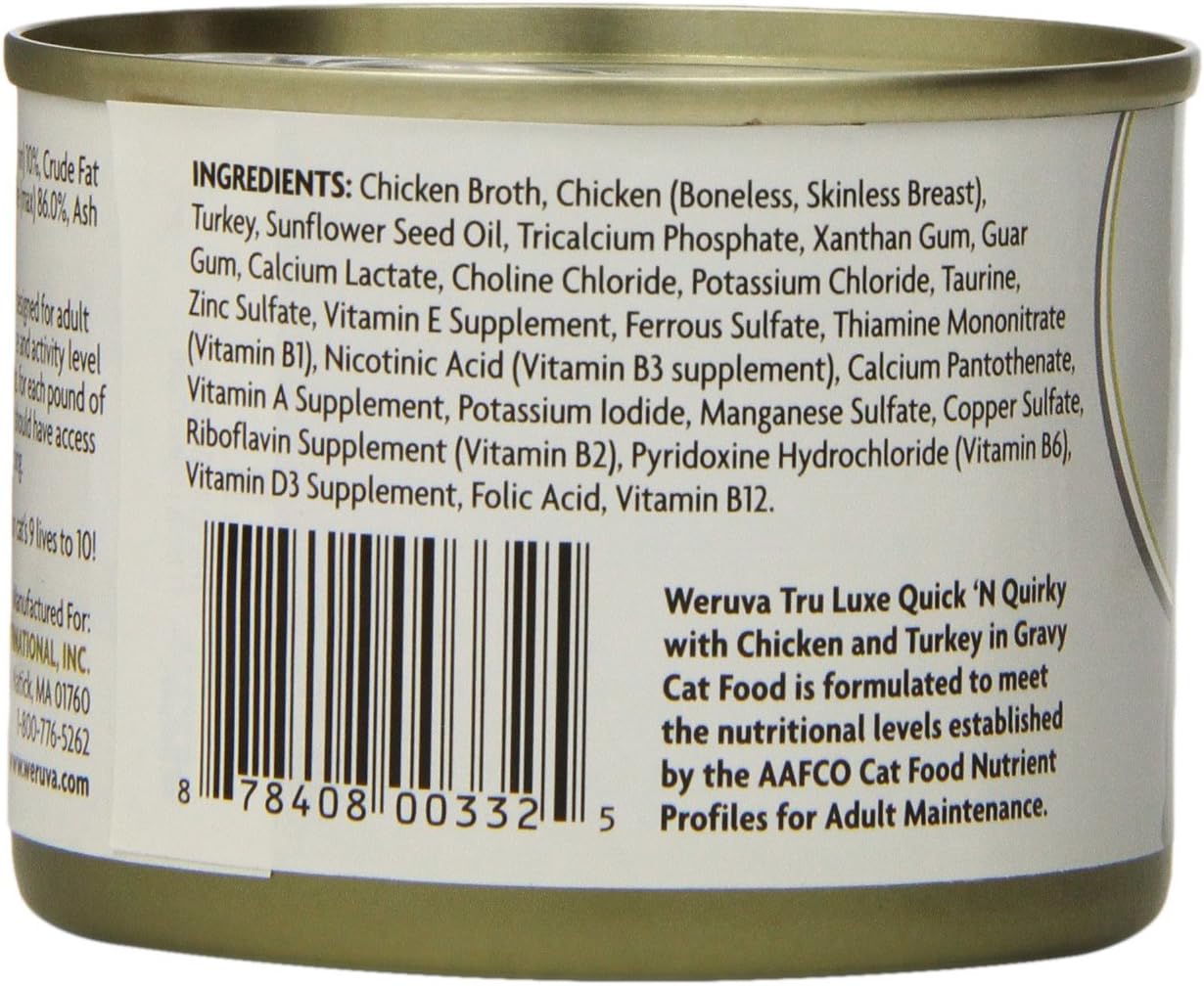 Weruva's TruLuxe Cat Food, Quick 'N Quirky with Chicken & Turkey in Gravy, 6oz Can (Pack of 24), Brown