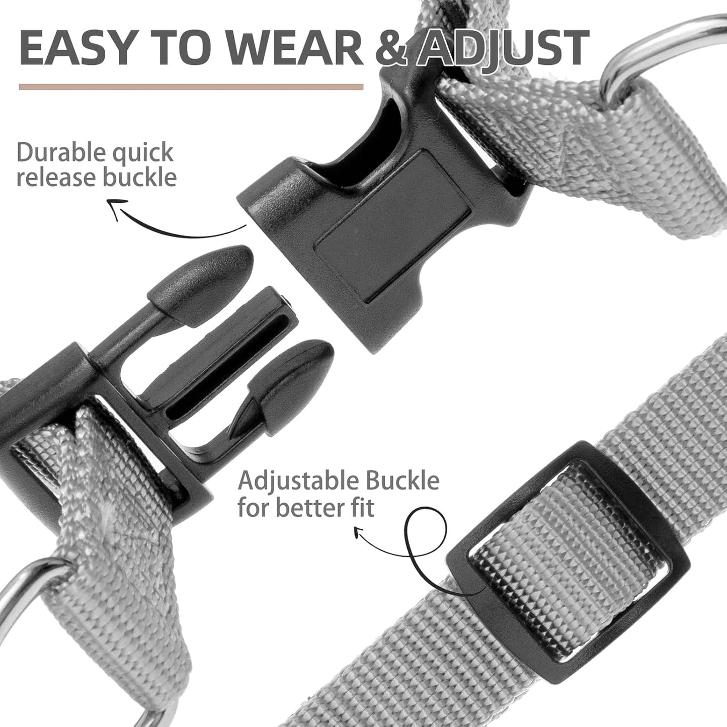 PUPTECK No Pull Dog Harness Soft Adjustable Basic Nylon Step in Puppy Vest Outdoor Walking with ID Tag, Grey, XS
