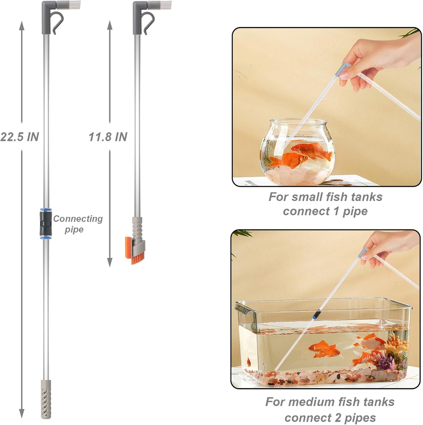 Compact Aquarium Siphon Vacuum and Water Changer Kit with Cleaning Brush. Perfect for Simultaneous Water Changing and Cleaning in Small Fish Tanks. Gravel and Sand Cleaning.