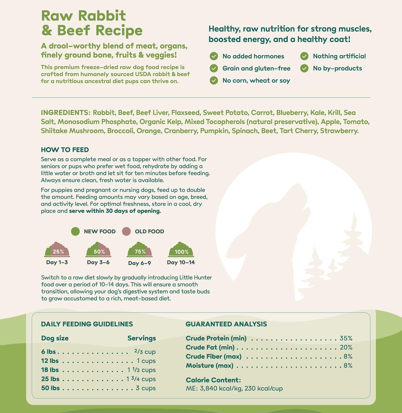 Little Hunter Freeze Dried Fresh Dog Food Raw Rabbit Recipe - Picky Eater-Approved Limited Ingredient for All Stages - High Protein, Small Batch, Grain Free Raw Dog Food, 15 oz