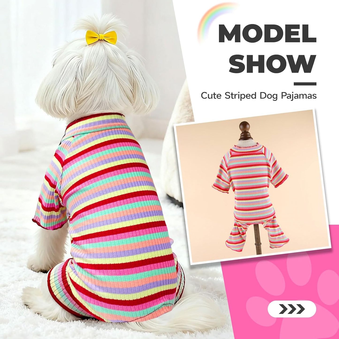 BAEJMJK Striped Dog Pajamas Stretchy Cute Four-Legged Boy Girl Dog Clothes with Sleeves Comfortable Dogs Jumpsuit Colorful Pet Puppy Outfits Apparel for Small Medium Dogs Cats(Red,X-Large)
