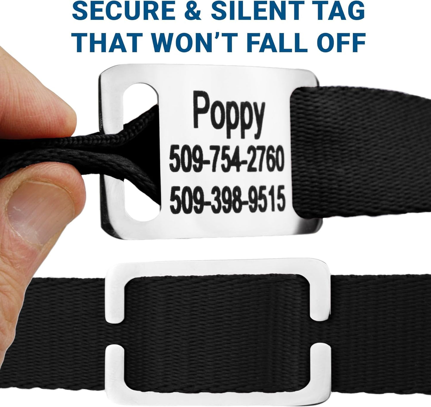 GoTags Personalized Dog Collar with Nameplate, Adjustable Dog Collar with Custom Engraved Slide On Pet ID Tag in Stainless Steel, Silent, No Noise Dog Tag (Beige, Medium)