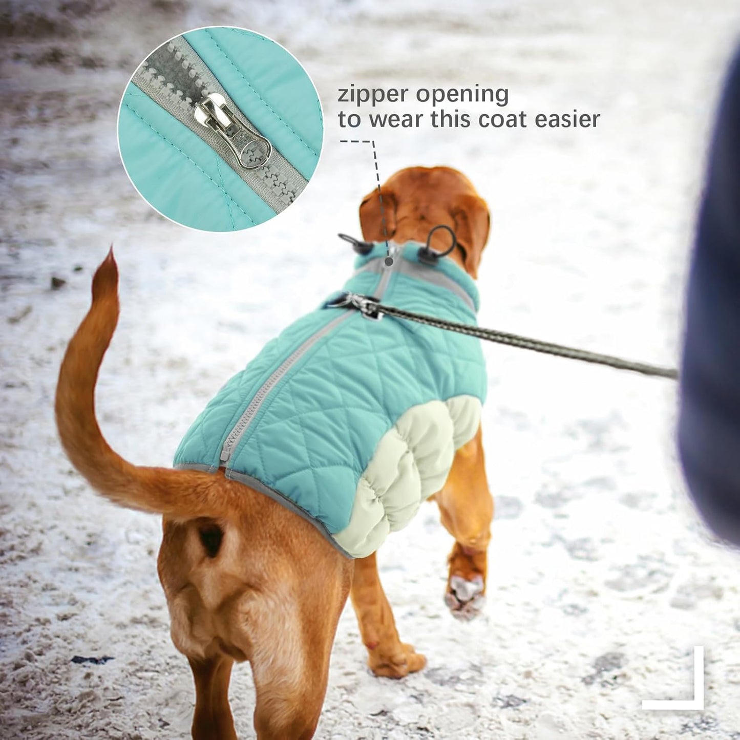 FUAMEY Dog Coat for Large Dogs,Waterproof Dog Winter Jacket with Harness Built in Puppy Cold Weather Coats Reflective Pet Vest with Zipper Warm Fleece Dogs Snowsuit Windproof Mint Green XXXL