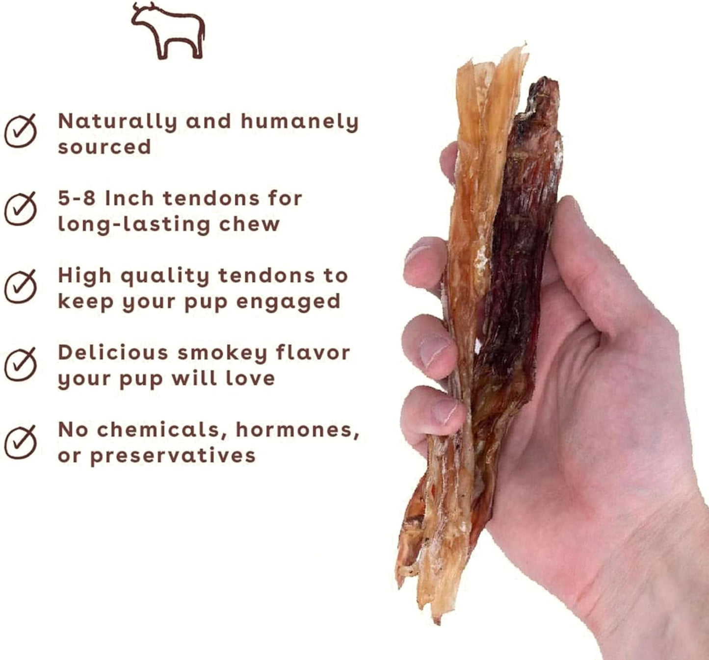 Pupford Standard Beef Tendon Chews for Dogs & Puppies, All-Natural Dog Chew with Glucosamine for Joint Health, Long-Lasting Toy, Great for Teething (4 Count)