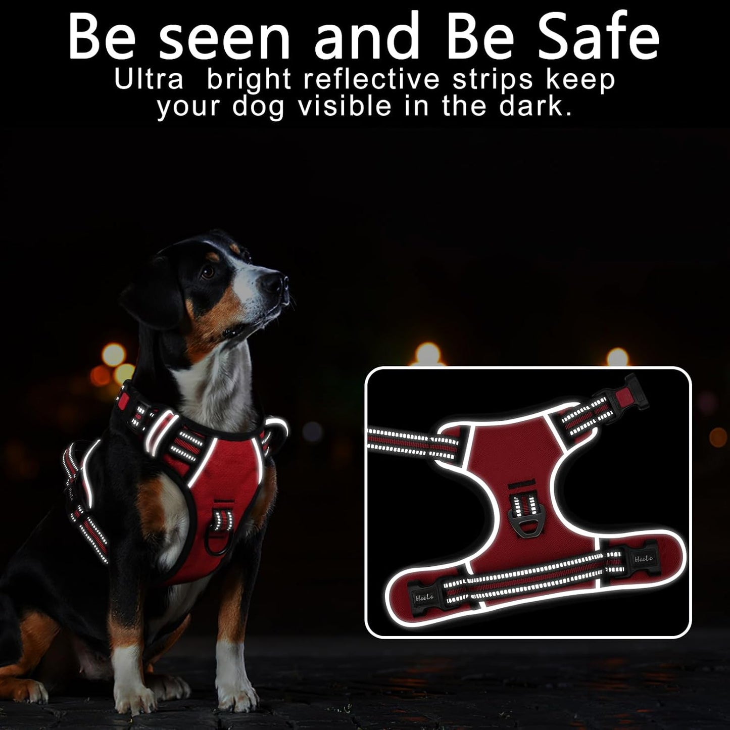 Timos Dog Harness Small Sized, No Pull with Neck Lockable Snap,No Choke Front Clip Dog Reflective Harness,Adjustable Metal Rings 3 Buckles,Easy Control Handle for Small Dogs Red S