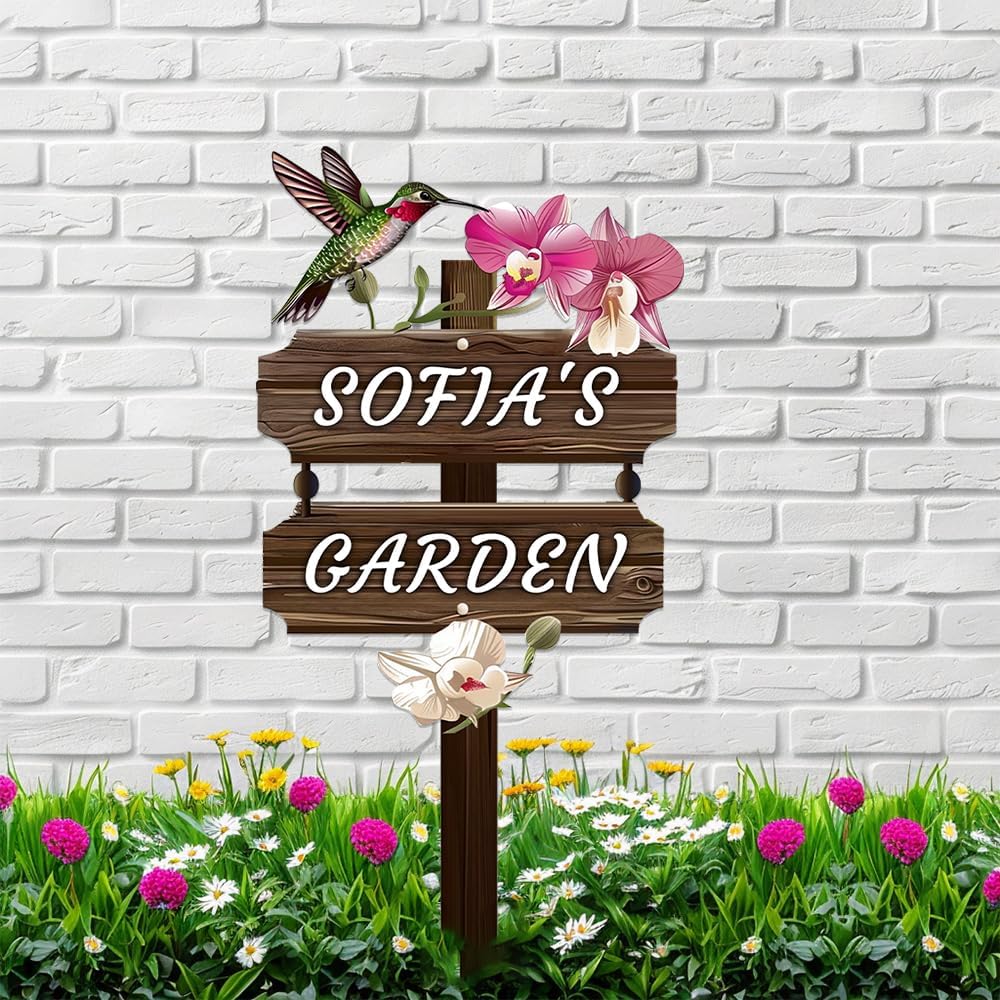 Personalized Watercolor Bird Metal Sign with Stake,Custom Gardener Last Name Signs Outdoor Decor,Customized Gardening Housewarming Gifts,Birds on the Branch Plaques for Patio Lawn Porch Backyard Farm