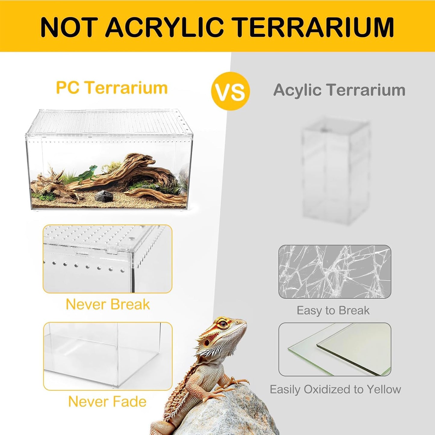 Reptile PC Terrarium,Spider Tank Starter Kit,Leopard Gecko Container,Tarantula Cage,Hermit Crab Habitat,Lizard Enclosure,Insect Housing,Jumping Spider Enclosure,Small Bearded Dragon Vivarium