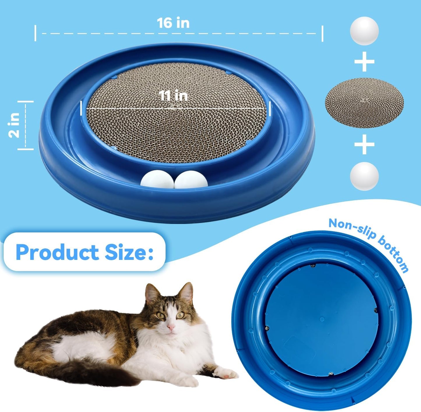 Interactive Cat Ball Track Toy for Indoor Cats, Cat Scratching Board & Exercise Set for Bored Indoor Adult and Kitten Mental & Physical Stimulation, with Spare Ball to Prevent Loss (Blue)