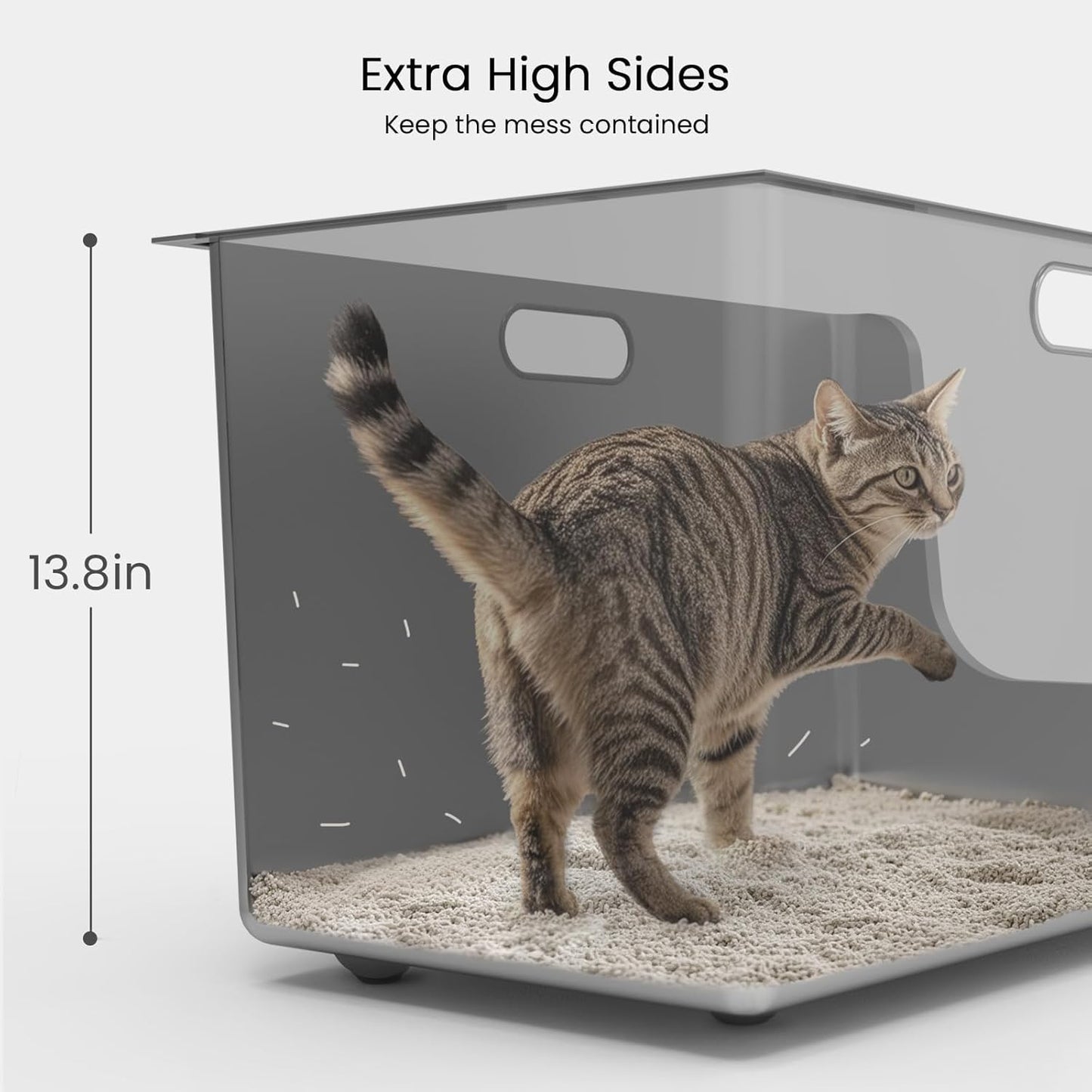 Stainless Steel Litter Box 13.7'' High Sides, XL Metal Cat Litter Box with Curved Low Entry, Cat Litter Pan for Big & Multiple Cats, Pet Toliet with Handy Wheels for Easy Moving