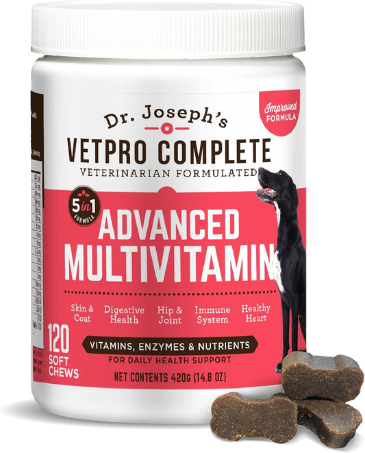 Dr. Joseph's VetPro Complete Multivitamin Dog Supplement, 120 Count (Large Dog 60 Day Supply), 5in1 Chew with Vitamins, Enzymes & Nutrients, Hip & Joint Health, Immune System & Allergy Support
