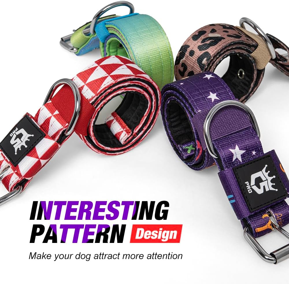 TSPRO Tactical Dog Collar 1.5 Inch Wide Thick Dog Collars with Heavy Duty Metal Buckle, Durable, Strong, Adjustable for Medium to Large Dogs (Rainbow L)