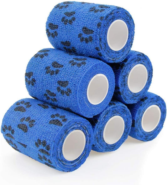 AUPCON Vet Wrap Cohesive Bandages Bulk Self Adhesive Bandage Wrap Self Adherent Wrap Non-Woven for Dogs Pet Animals & Ankle Sprains & Swelling (3 Inch Blue Claw)
