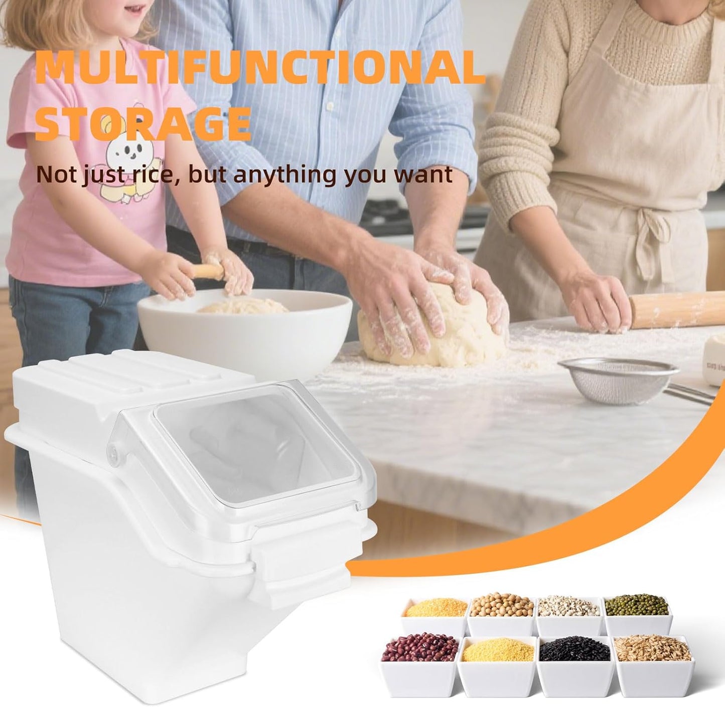 53LB Airtight Flour Storage Container With Scoop for Dry Food, Sugar, Baking Supplies,Rice.BPA Free Ingredient Storage Bin，Pet Food Storage Container Dog Cat Birds Food Bin (53 LB)