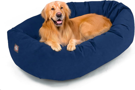 Majestic Pet 40 Inch Suede Calming Dog Bed Washable 40x29x9 (Inch) – Cozy Soft Round Donut Dog Bed with Spine Support for Dogs to Rest Their Head - Pet Bed Large – Navy (2025)