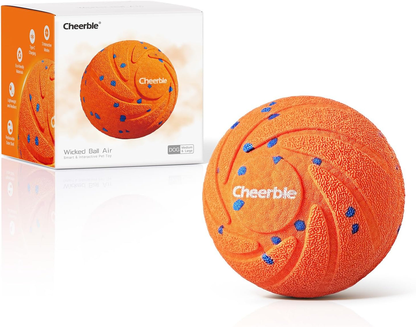 Cheerble Smart Interactive Dog Toy, Wicked Ball AIR, Automatic Moving, Bouncing, Rotating, IPX7 Waterproof Rating, Active Rolling Ball for Medium and Large Dogs
