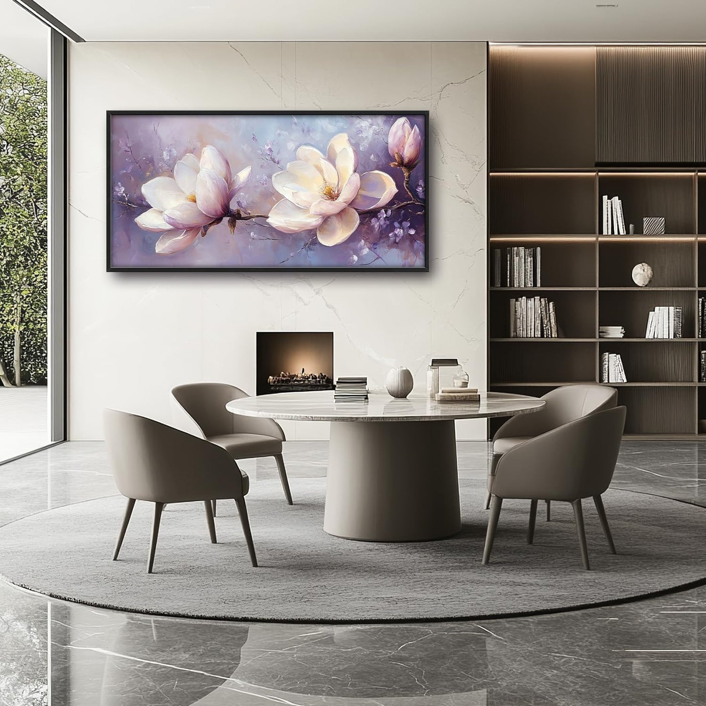 Large Floral Landscape Wall Art for Living Room, Purple Flower Canvas Oversized Wall Decor, Aesthetics Framed Pictures Painting Print Artwork for Bedroom Office 60L" x 30W"