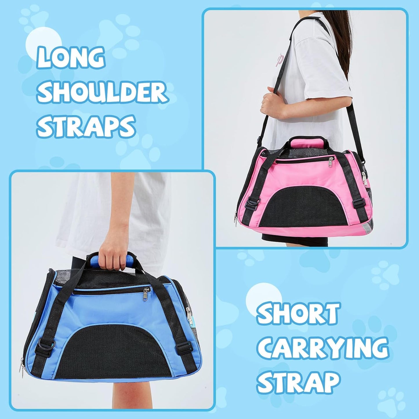 Sweetude 4 Pcs Cat Carrier Soft-Sided Pet Carrying Bag for Cat Under 13 Lbs, 16.9 x 11x 7.5 Inch, Portable Foldable Comfortable Bag for Small Pet Travel(Black, Gray, Pink, Blue)