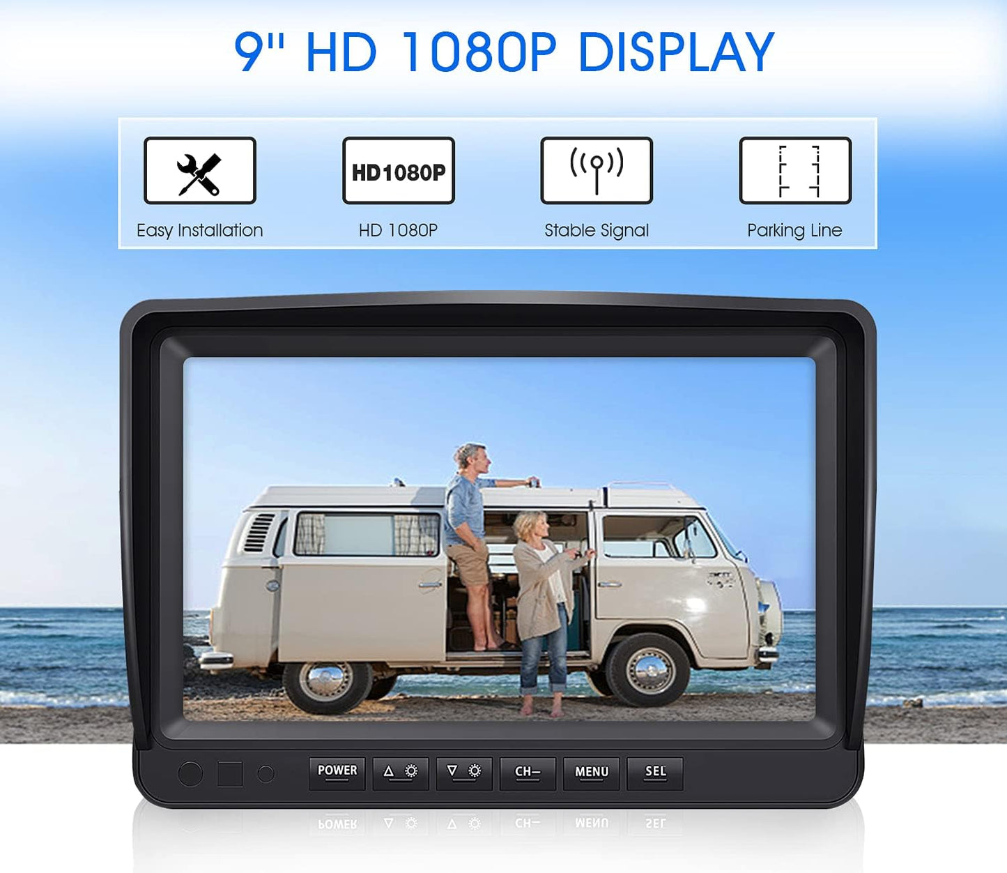 9" Wireless Backup Camera System for RV Truck Trailer Camper, 9 Inch DVR Quad Split Monitor IP69 Waterproof HD 1080P Wireless Rear Side View Cameras, Stable Signal Observation System - B904