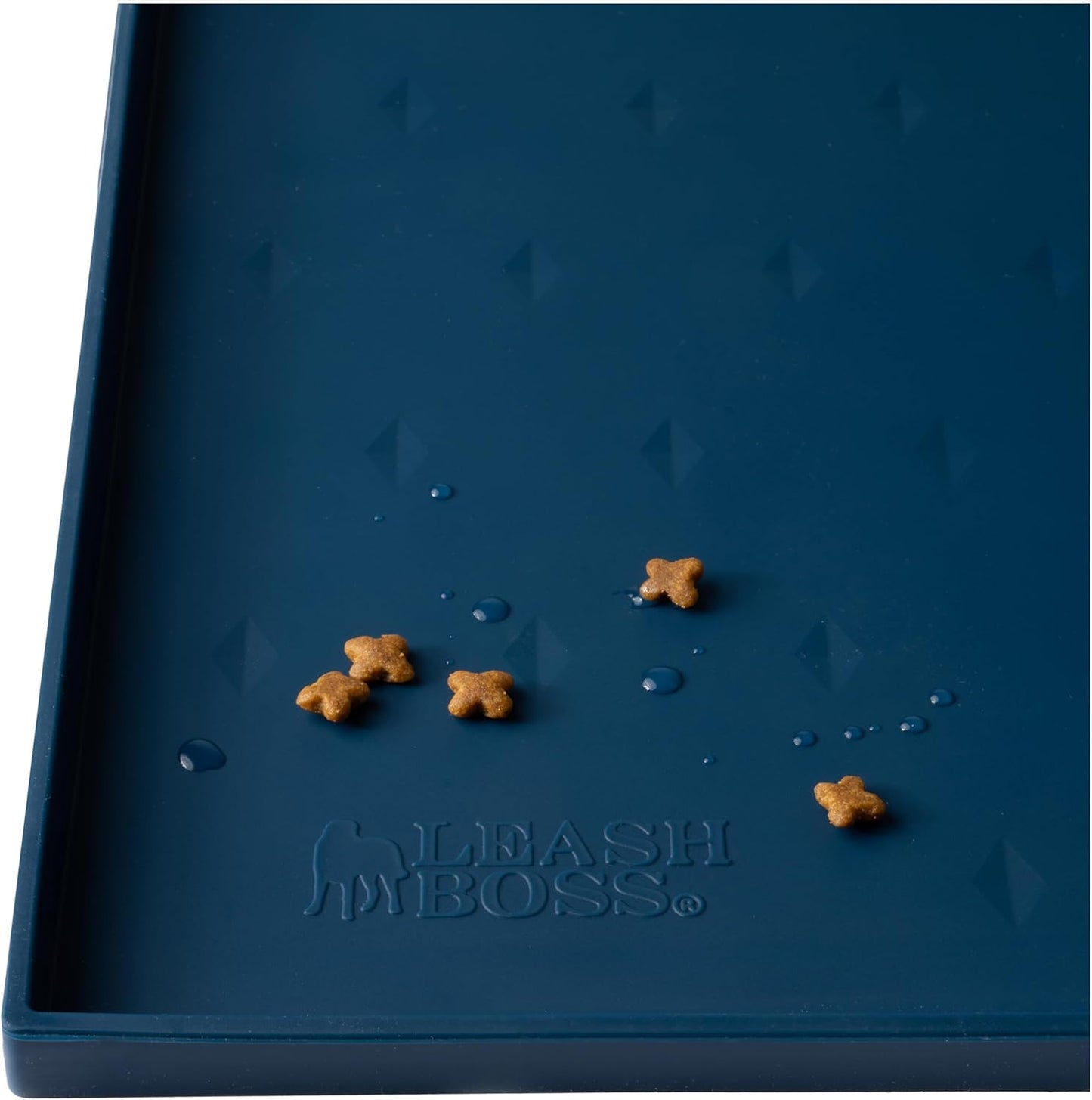 Leash Boss Dog Food Mat for Food and Water Bowls, Waterproof Silicone Pet Feeding Mat for Floors, Extra Tall Raised Edges, Cat and Dog Placemat for Floors, Dishwasher Safe (Small: 18"x11" - Navy)