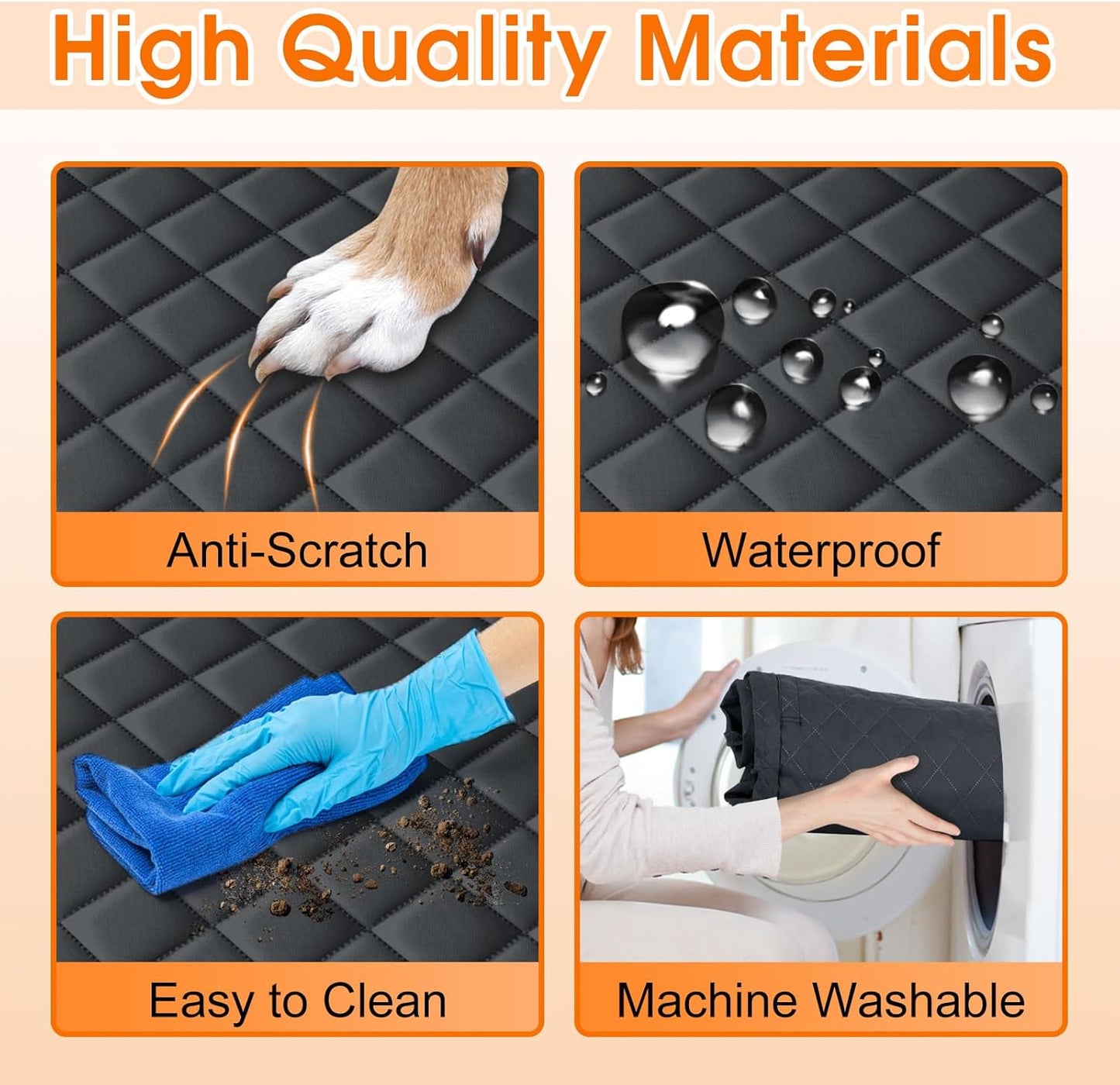 Waterproof Dog Car Seat Cover for Back Seat - Durable, Scratch Proof Pet Hammock with Nonslip Design & Storage Pockets, Fits Cars, SUVs, Trucks- S, Black