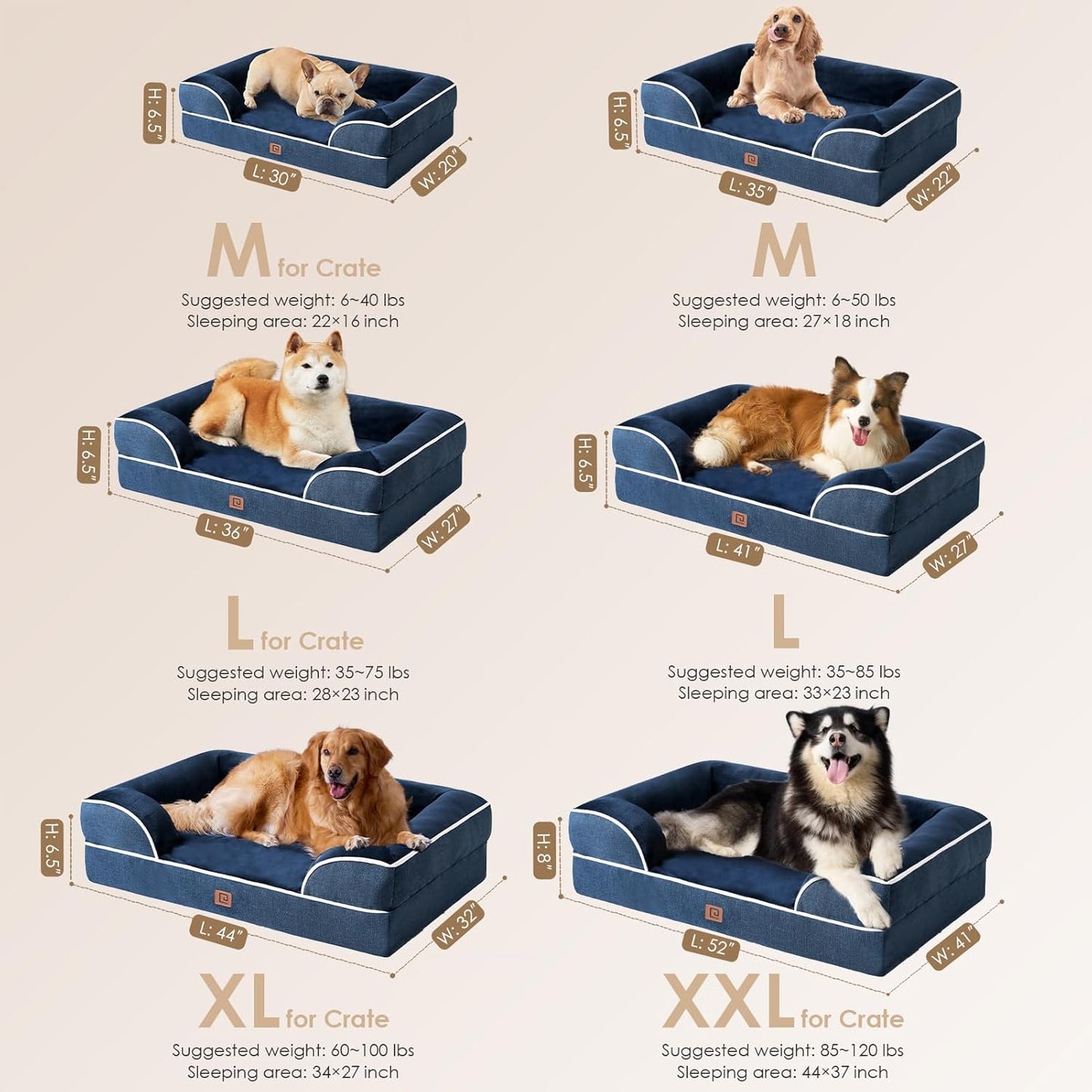 EHEYCIGA Orthopedic Dog Beds for Extra Large Dogs, Waterproof Memory Foam XL Dog Bed with Sides, Non-Slip Bottom and Egg-Crate Foam Big Pet Couch Bed with Washable Removable Cover, Navy