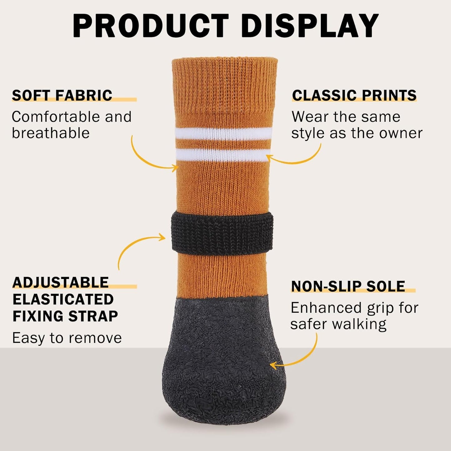 SCENEREAL Anti Slip Dog Boots & Paw Protectors for Hardwood Floor, Extended Dog Socks to Prevent Licking Paws, Waterproof Pet Snow Rain Shoe for Winter Small Puppy Senior Dogs, Khaki S