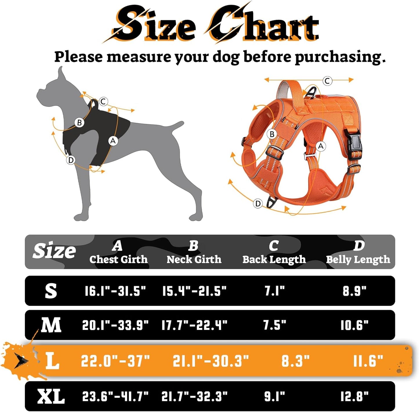 rabbitgoo Dog Harness for Large Dogs No Pull, Tactical Service Pet Vest with Molle and Control Handle, Adjustable and Reflective Military Harness for Easy Walking and Training, Orange, L