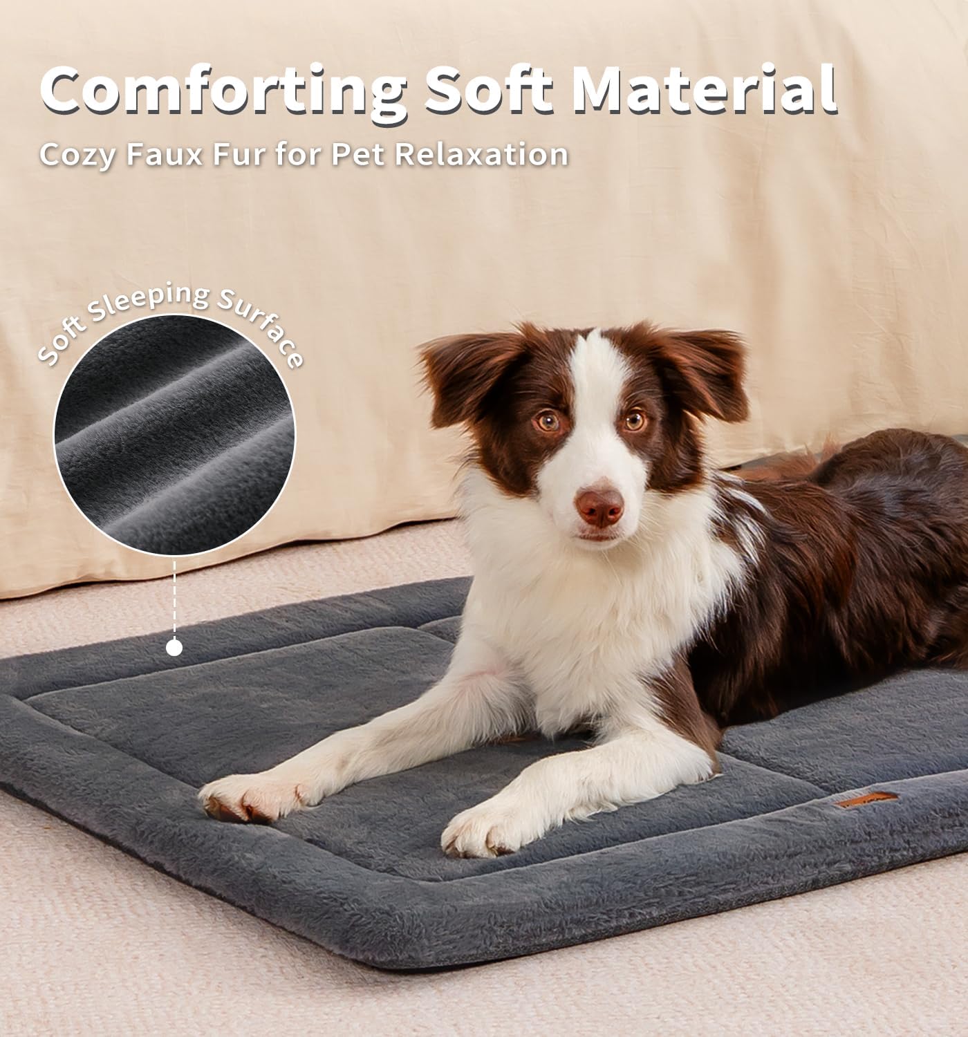 Made4Pets Dog Crate Pad Bed for Large Dogs, Washable & Reversible, Anti-Slip Kennel Mat for Cozy Sleeping, Soft Fluffy Dog Bed for Indoor & Outdoor Use, 44"x32", Dark Gray