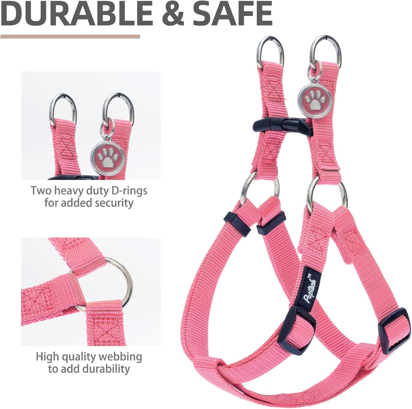 PUPTECK No Pull Dog Harness Soft Adjustable Basic Nylon Step in Puppy Vest Outdoor Walking with ID Tag and A-ir Tag Case, Fuchsia, L