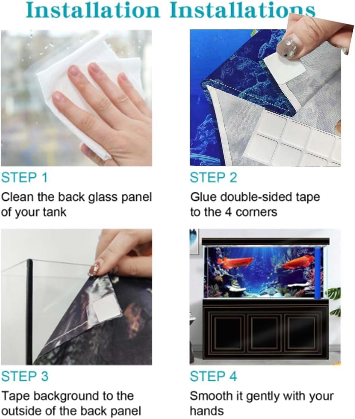 36X24IN Natural Undersea Aquarium Background, Undersea Beach Fish Tank Background, with 8 EVA Double-Sided Tape