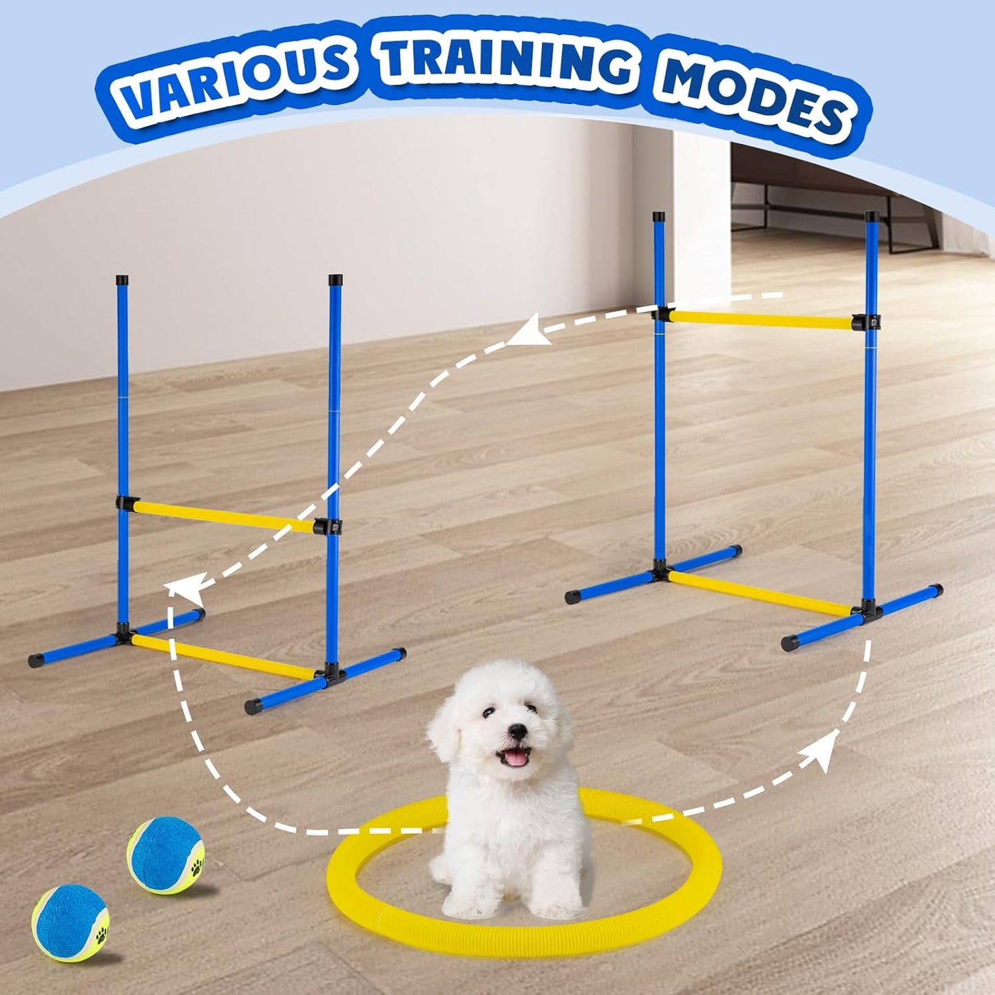 Dog Agility Training Equipment, Dog Agility Course Backyard Set, Pet Outdoor & Indoor Obstacle Course, with Agility Hurdle, Jump Ring, Toy Balls and Storage Bag