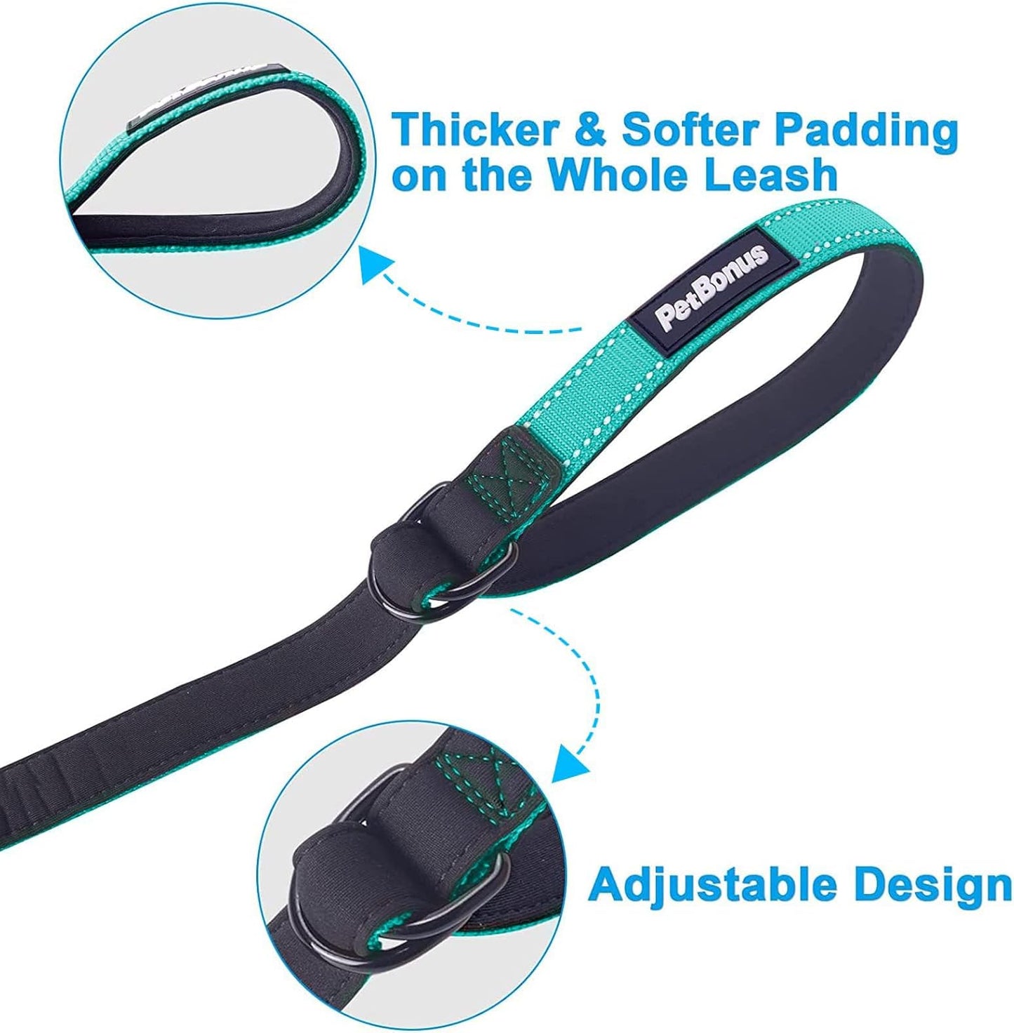 PetBonus Short Dog Leash, Safety Wrist Strap for Retractable Dog Leash, Reflective Design and Adjustable Soft Padded Handle, Extra Layer Security for Pet Stroller (Turquoise)